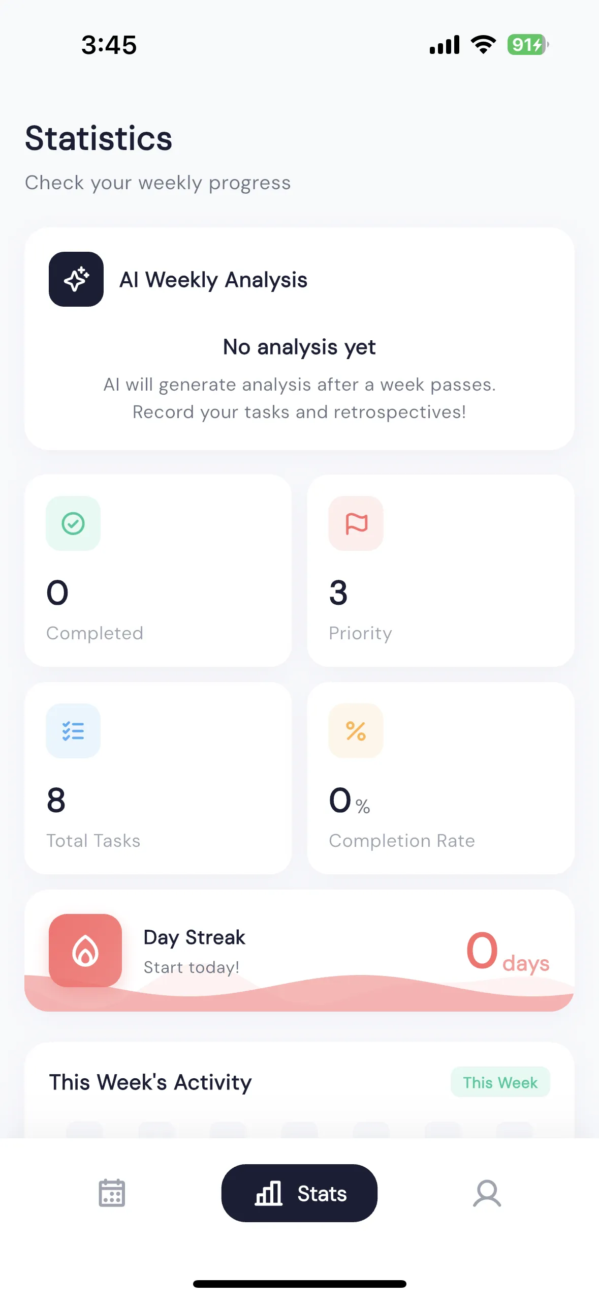 Chrobox app - daily brainstorming and task planning screen